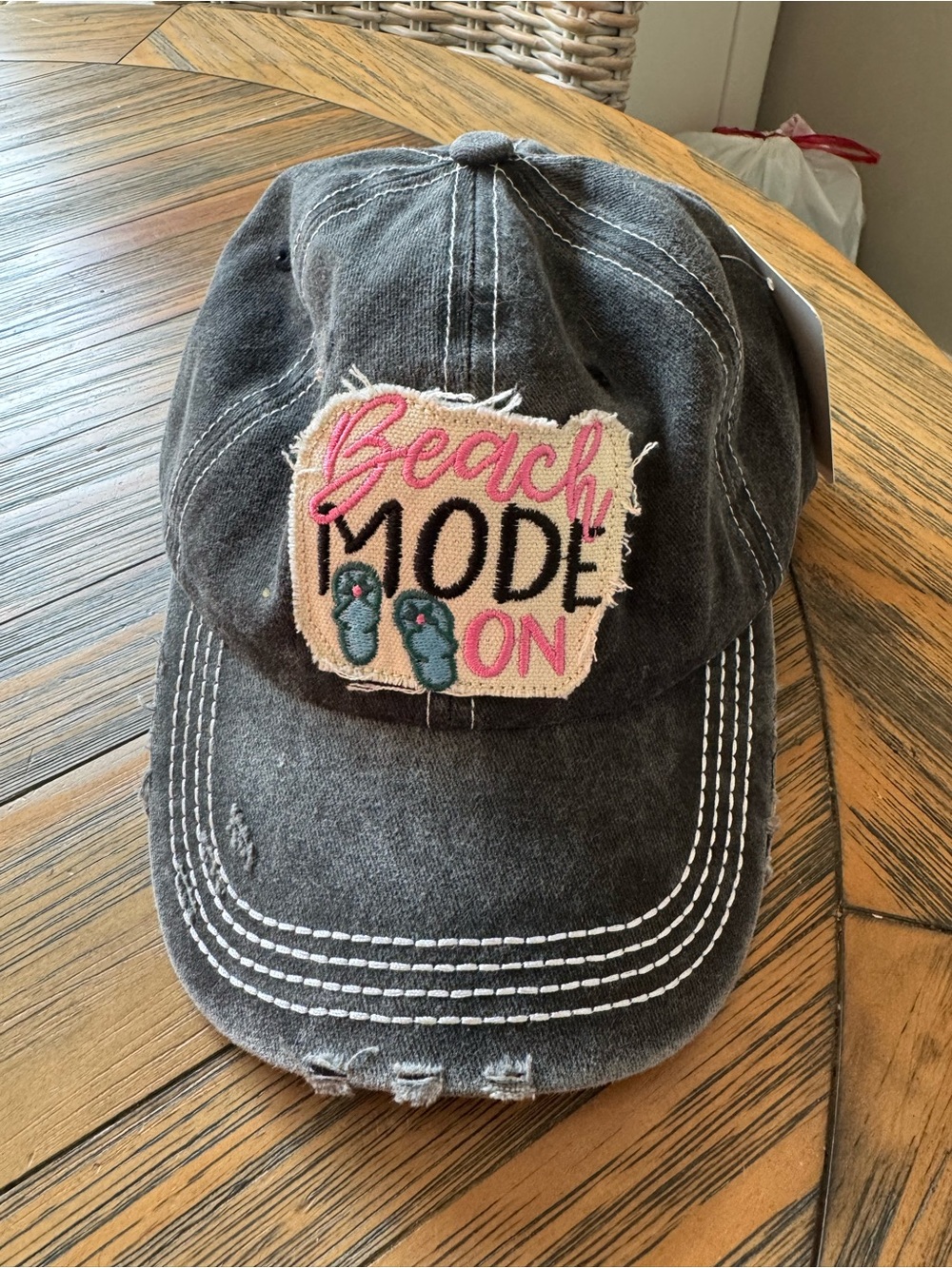 Beach Mode On Embroidered Patch Baseball Cap - Charcoal
